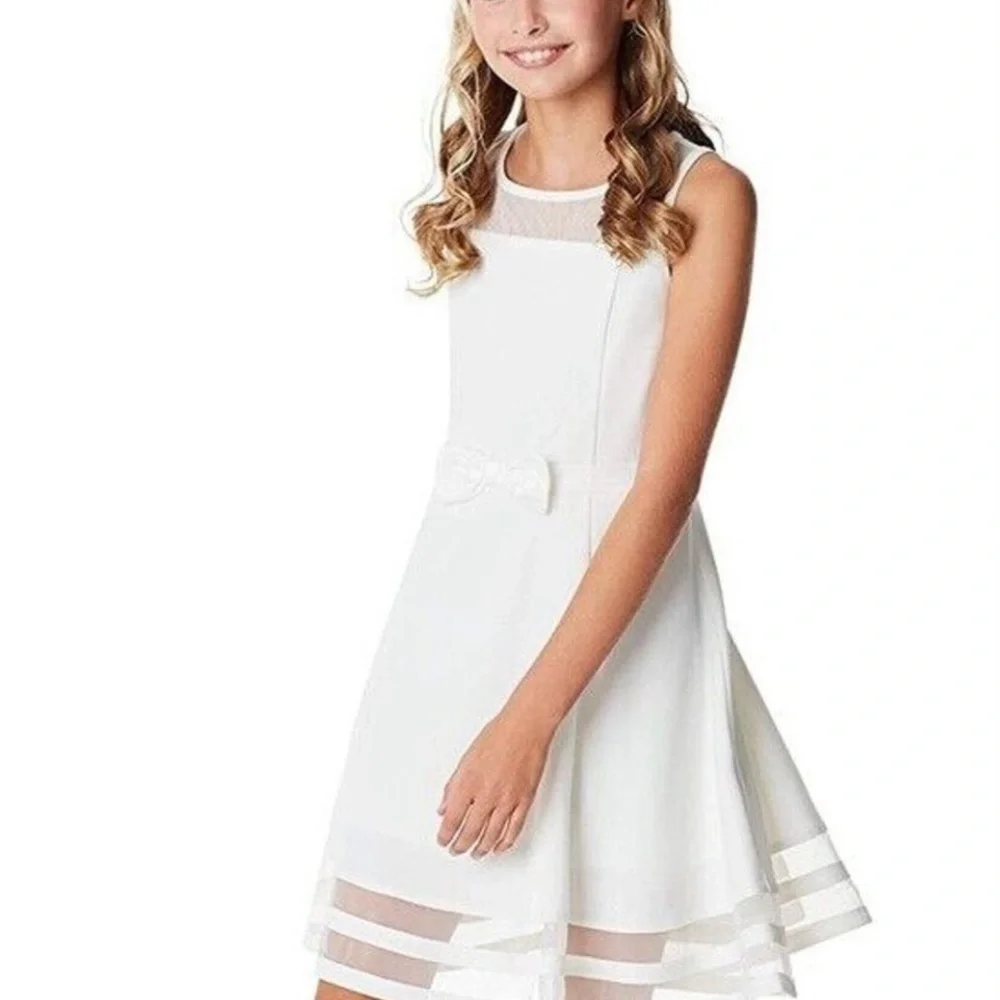 Calvin Klein White Illusion Bow Front Dress lined no tag measured 16 wedding